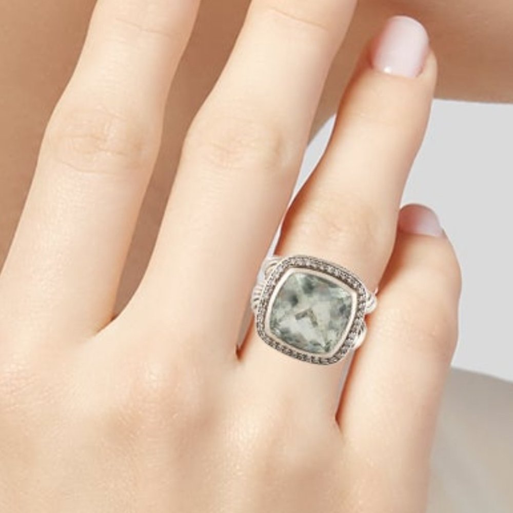DAVID YURMAN STERLING SILVER 925 PARASIOLITE & DIAMOND ALBION RING - Picture 4 of 6